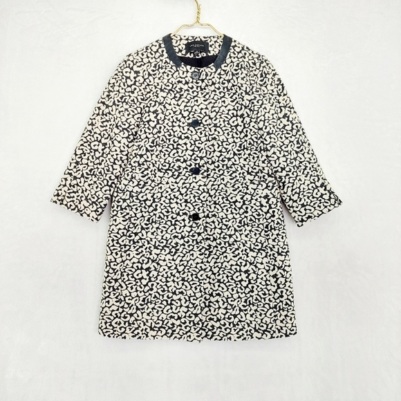 Ann Taylor White/Black Leopard Print Stand Collar Coat Jacket Z9 - Picture 1 of 9